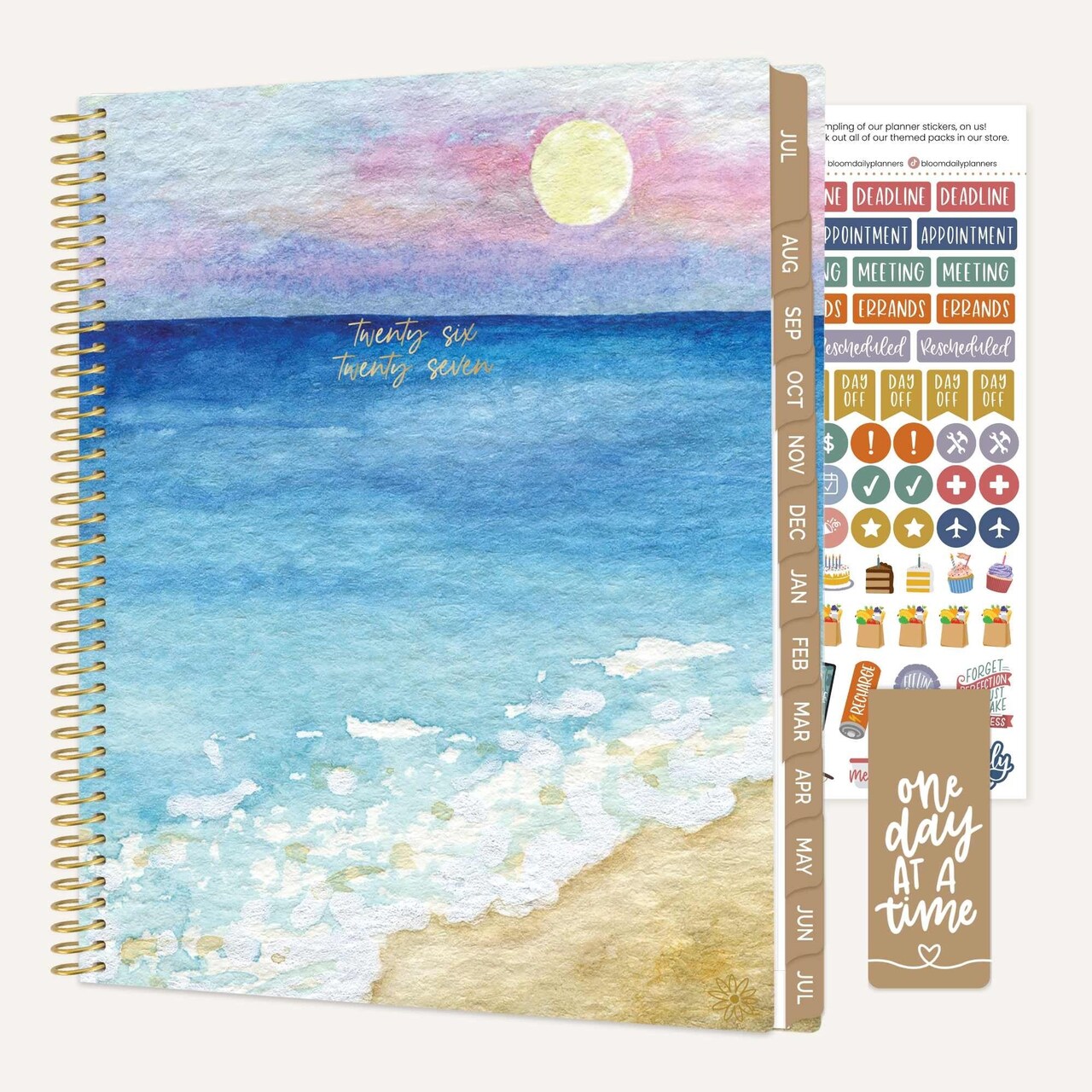 bloom daily planners 2026-2027 Academic Planner, 13 Month Soft Cover Monthly & Weekly, 8.5" x 11", Stickers Included, Coastal Calm